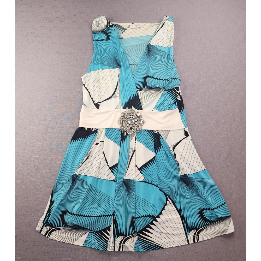 Muaa USA Y2K Teal Abstract Y2K Rhinestone Buckle Babydoll Tank Top Small